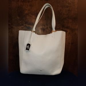 Ralph Lauren white vegan leather bag with gold detail